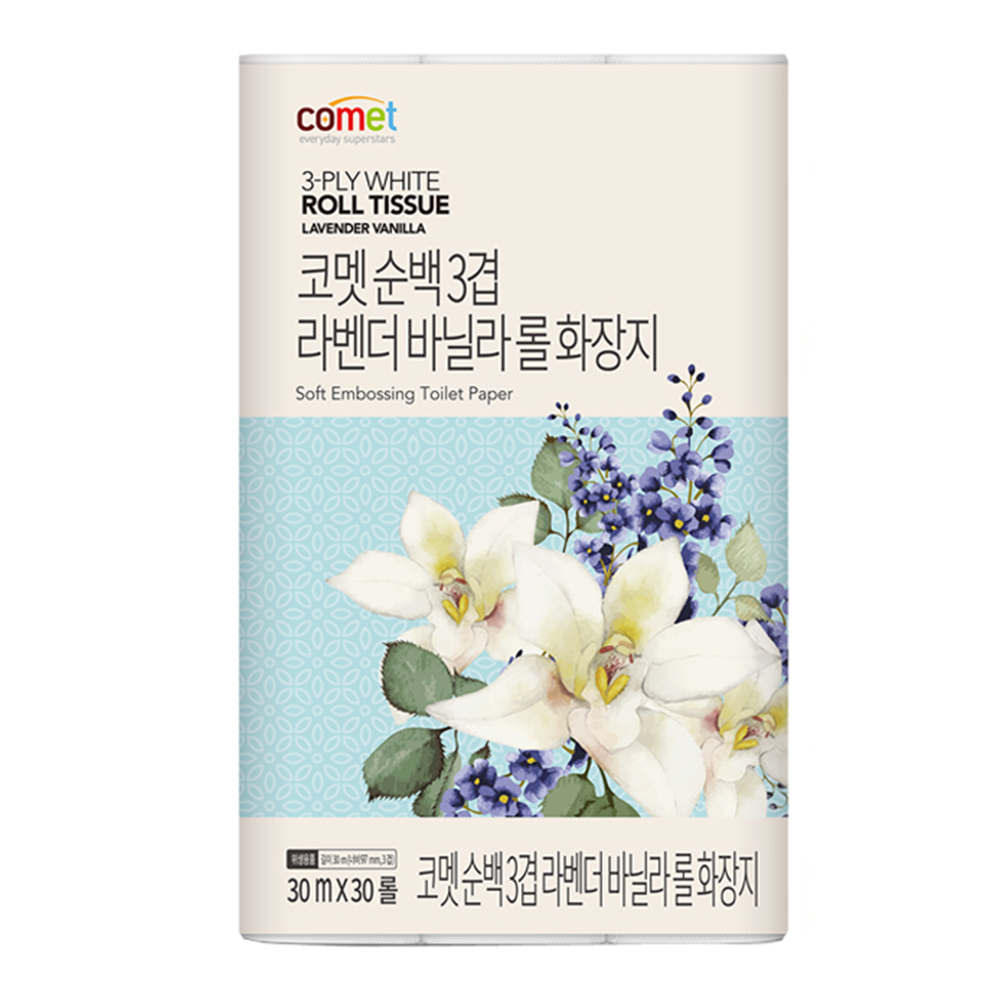 코멧 순백 3겹 라벤더 바닐라 롤화장지 - 11,990원