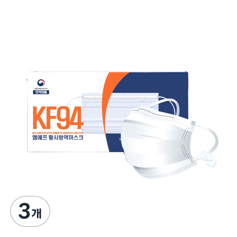 엠에프 황사 방역 마스크 대형 KF94 고리형, 50개입, 3개, 백색 - 38,620원