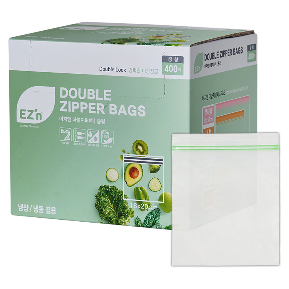 EZn이지엔 더블지퍼백 냉장 냉동 겸용, 중(M), 400개입, 1개 - 20,490원